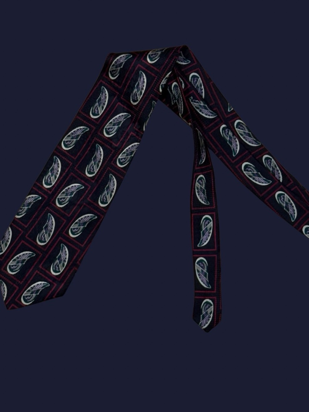 Robert Talbott Navy Tie with Burgundy and Light Blue Paisley Windows